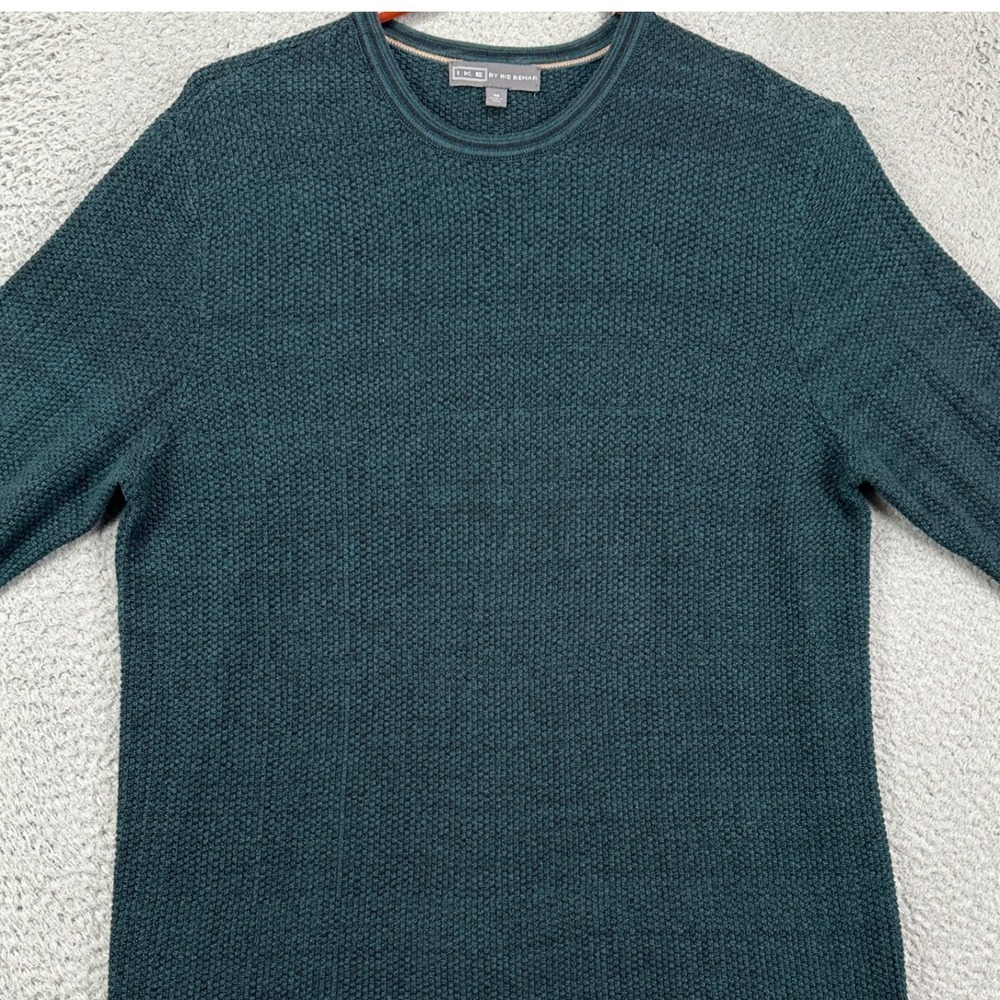 Ike Behar Waffle Knit Crewneck Sweater Men Small Teal Green Pullover Long Sleeve